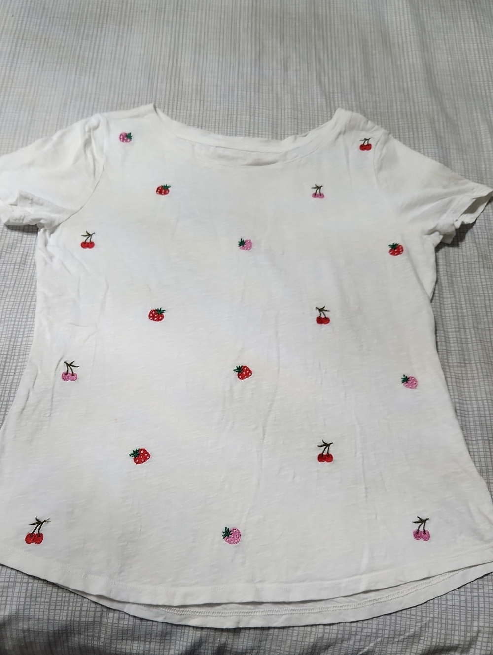 Talbots White Short-Sleeve Tee with Red & Pink Fruit Motifs